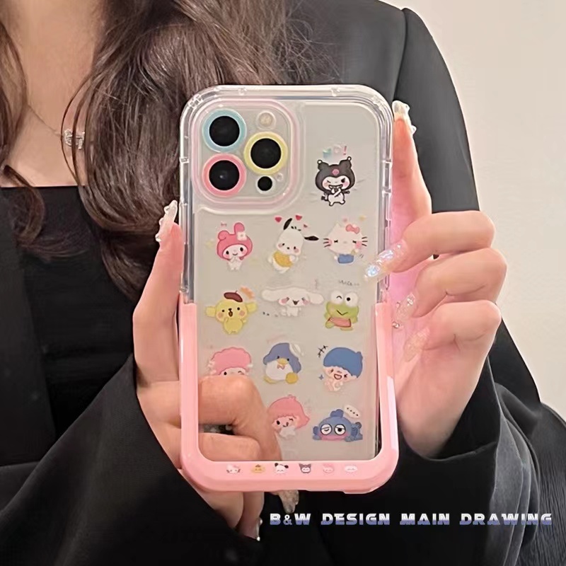 Ốp Điện Thoại Dẻo Trong Suốt Họa Tiết Hoạt Hình Sanrio Màu Hồng Dễ Thương Cho iPhone 14 Pro Max i13 12 11 Pro Max