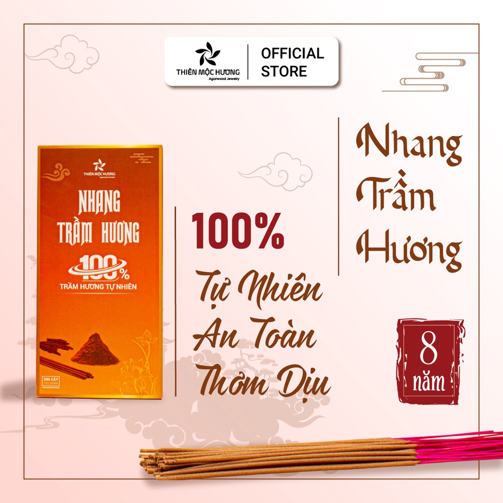 Nhang trầm hương tự nhiên | 200 cây 20cm, Ít Khói, Mùi thơm nhẹ diu, an toàn cho sức khỏe