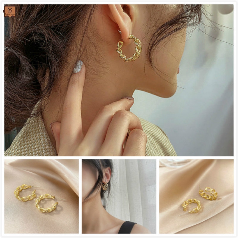 Khuyên tai kiểu mắt xích làm bằng kim loại phong cách Hàn Quốc thời trang cho nữ