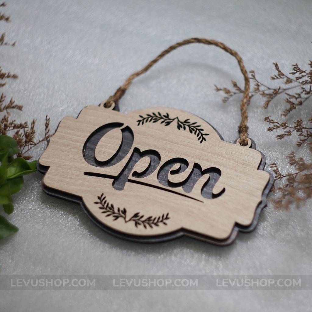 Biển hiệu Gỗ decor Open Closed 2 mặt LEVU-BG13 treo cửa trang trí cửa hàng