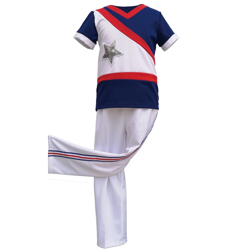 Bộ Đồng Phục Cổ Vũ Nhảy Jazz Đường Phố Màu Xanh Dương/Trắng Đính Sequin Lấp Lánh Dành Cho Bé 5-14 Tuổi