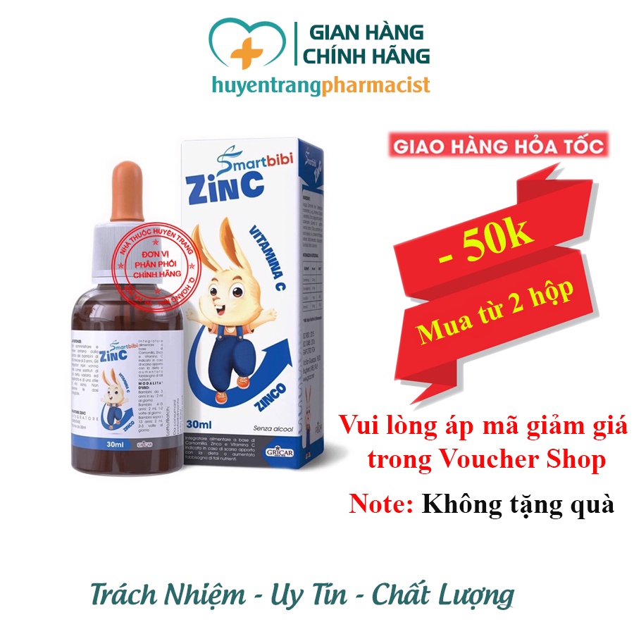 Smartbibi Zinc bổ sung Kẽm, vitamin C - hỗ trợ tăng đề kháng, cải thiện biếng ăn, chậm lớn ở trẻ