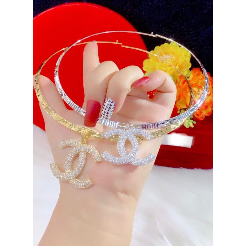 Kiềng cổ kiểu chạm mặt chữ c đính xoàn màu vàng 18 màu bạch kim cao cấp