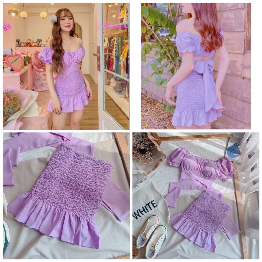 [ THIẾT KẾ] SET ÁO RÃ NGỰC CHÂN VÁY NHÚN ĐUÔI CÁ 💜HÀNG SẴN 💜CÓ CLIP THẬT đẹp