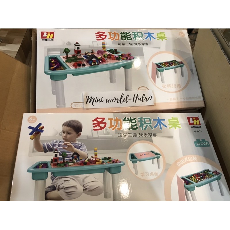 Bộ Lego 303pcs chi tiết kèm bàn chơi xếp gọn gàng.
