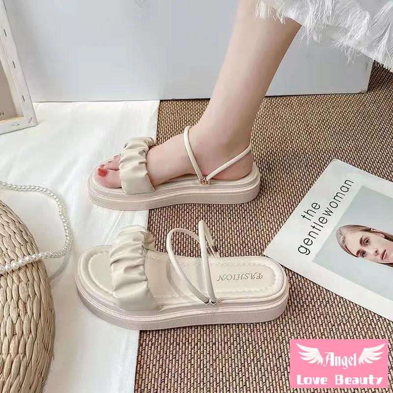[Bán Chạy] ~ Sandal Đế Phẳng Mùa Hè 2021 Phong Cách Thần Tiên Với Chân Váy Dày Hai Lớp Phong Cách La Mã Dễ Phối Đồ Cho Nữ