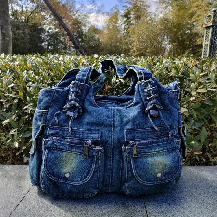 Túi Xách Denim Sức Chứa Lớn Phong Cách Retro Thời Trang Cho Nữ