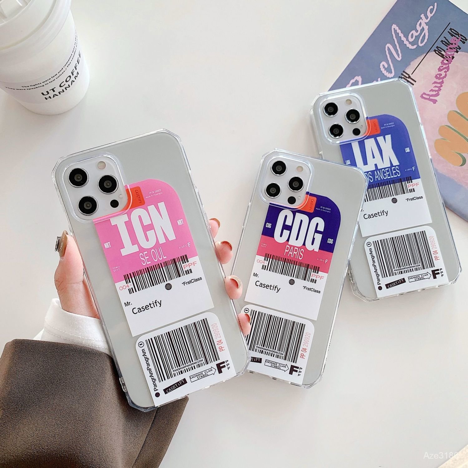 iPhone X XR XS MAX 12 11 Pro max 7 8 plus Seoul Paris Air Ticket Label Transparent Phone Case Shatter-Resistant Shell