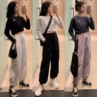 Set áo thun croptop/dài tay + quần jogger cạp chun Ulzzang eo cao siêu chất ❤️