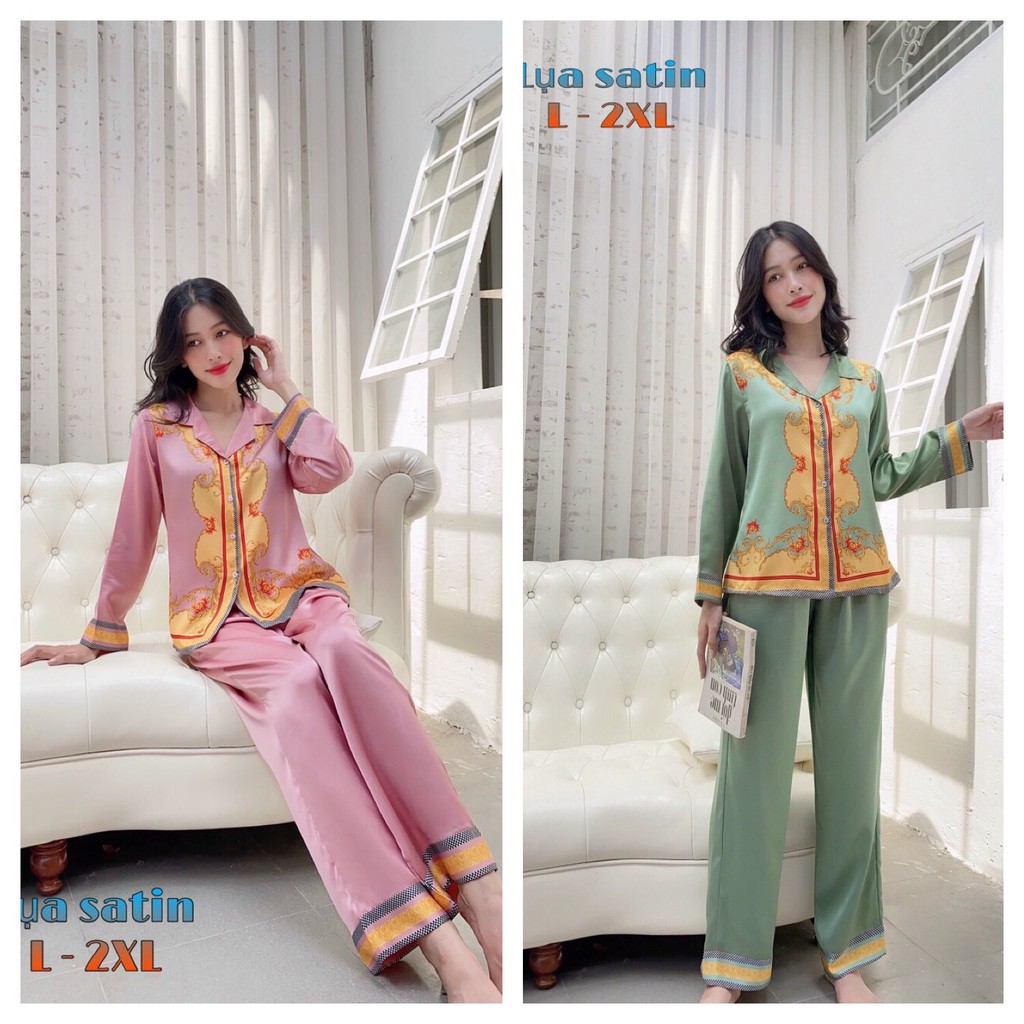 Đồ bộ pijama lụa satin in 3d tay dài quần dài size L.XXL mẩu hot hit