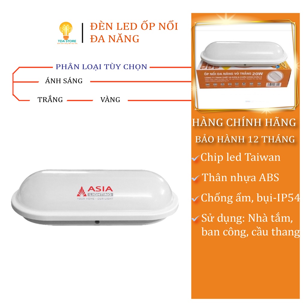 Đèn led ốp nổi đa năng ngoài trời,ban công, cầu thang, nhà vệ sinh chống ẩm, chống bụi, chịu nước Asia Lighting