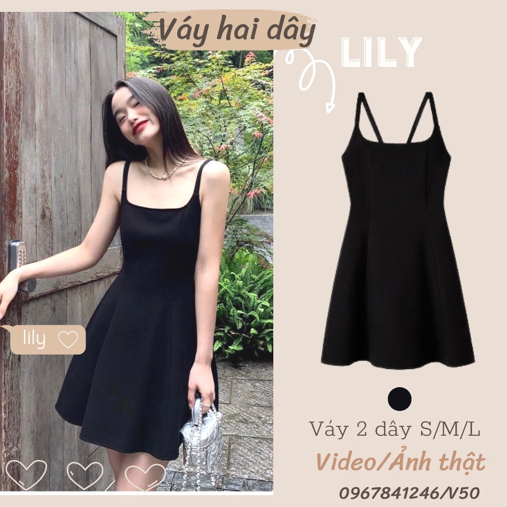 Váy hai dây dáng xòe, Đầm hai dây nữ chất len tăm co giãn dáng ngắn đủ size V50 LILY
