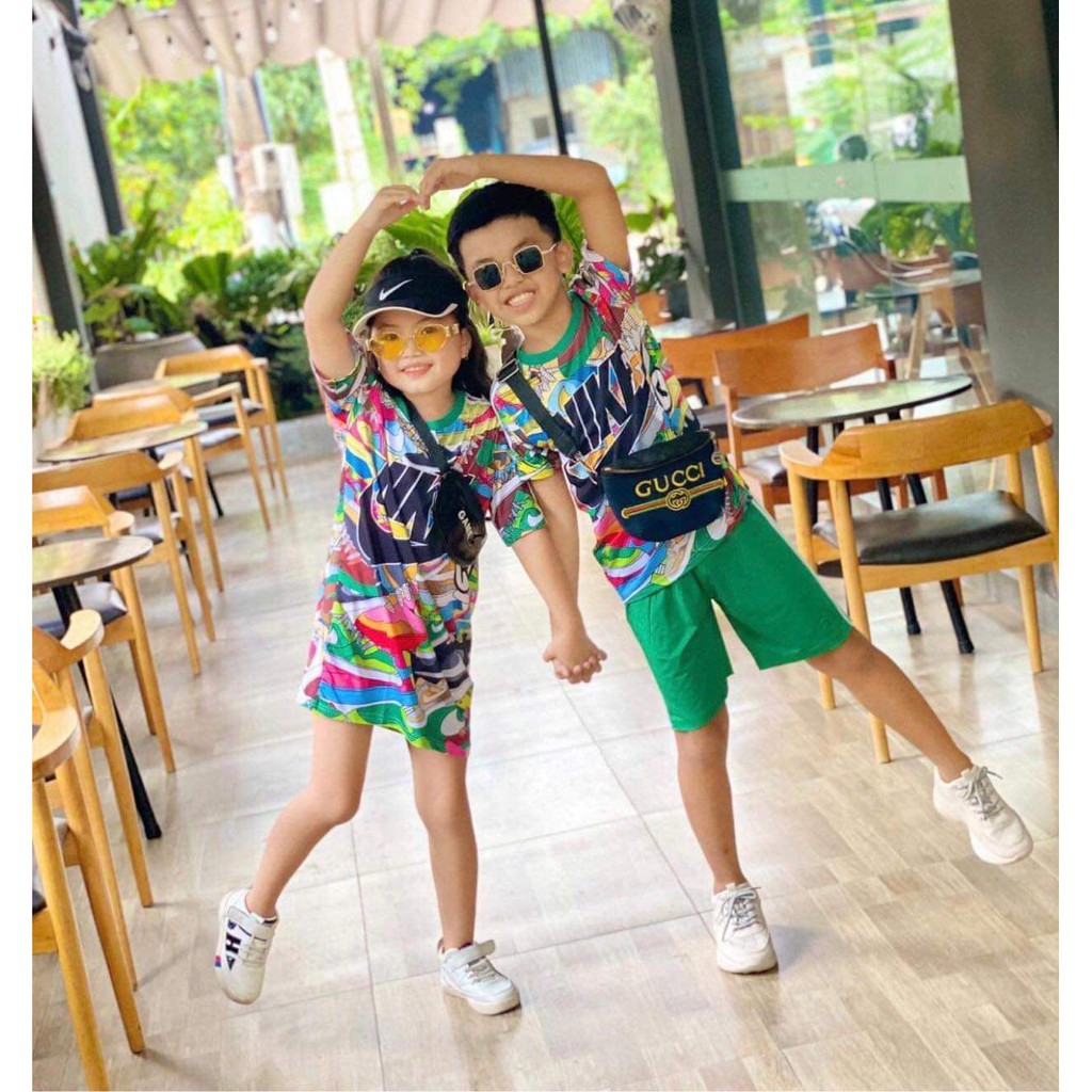 set áo cặp cho bé trai và đầm bé gái