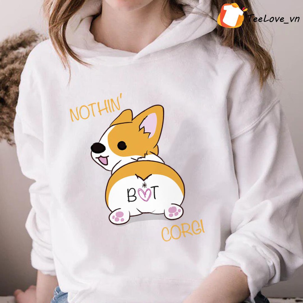 Áo Hoodie Unisex nỉ bông dày dặn chất đẹp in hình Nothing But Corgi Dog dễ thương form dáng rộng rãi cho nam nữ có size