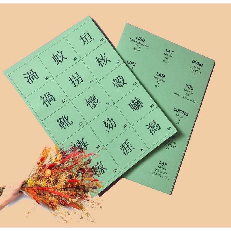 Bộ Flashcard 2136 Kanji N5 - N1 thường dùng trong tiếng Nhật kích thước 4 x 4.5