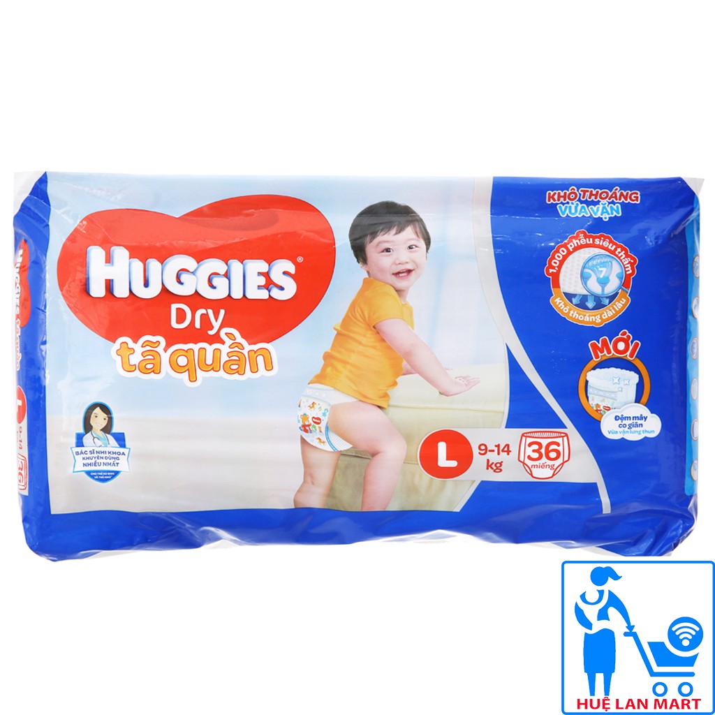 [CHÍNH HÃNG] Bỉm - Tã Quần Huggies Dry Size L36 (Cho Bé 9-14kg)