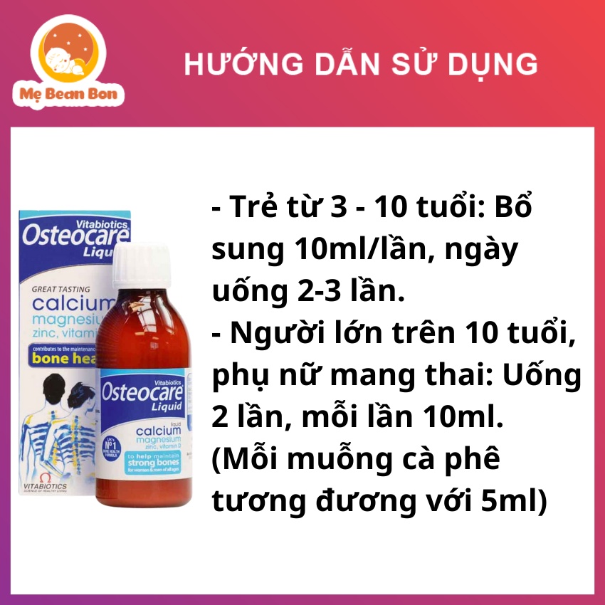 Canxi nước Osteocare Liquid Original 200ml của Anh cho bé từ 3 tuổi bà bầu người lớn giúp hỗ trợ xương khớp khoẻ mạnh