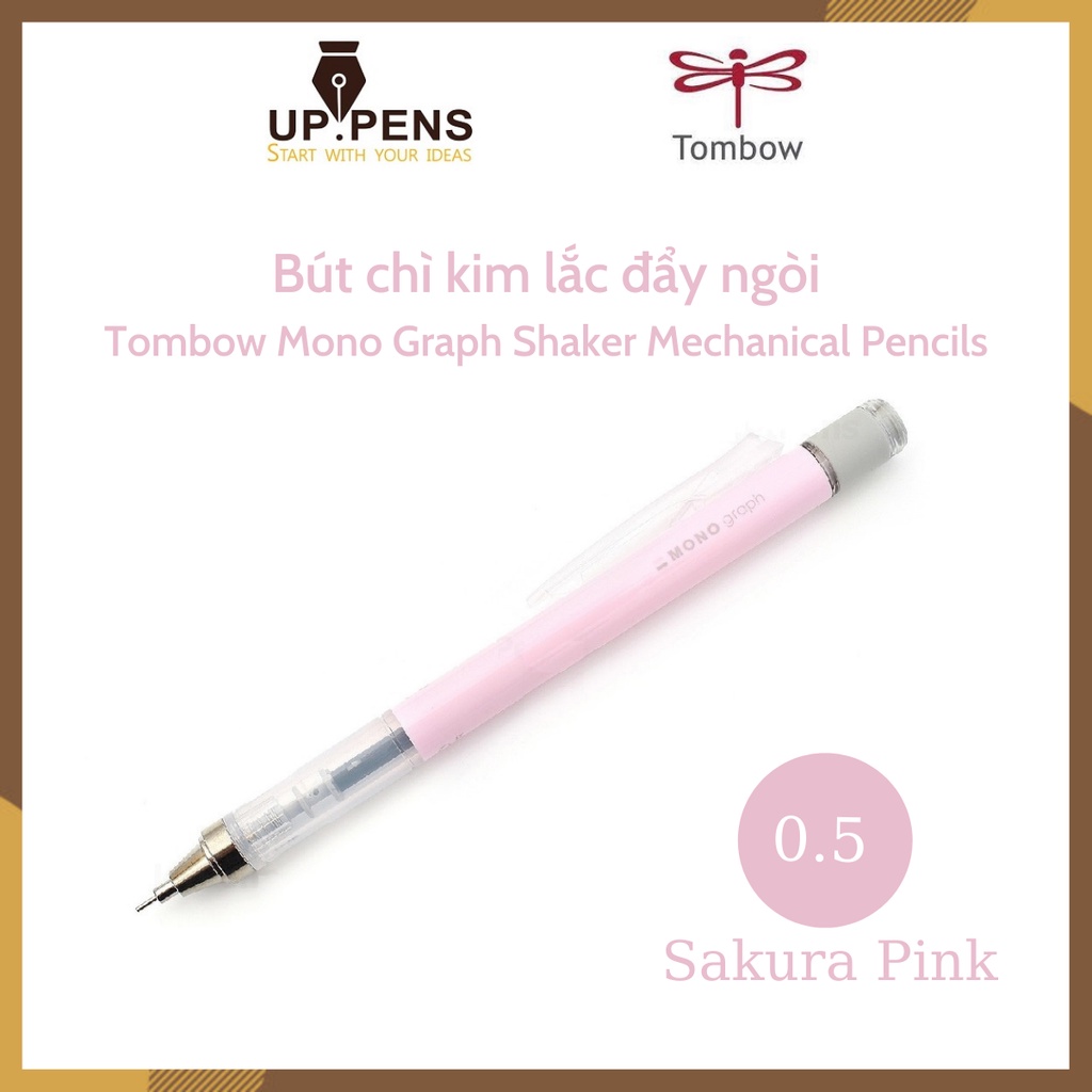 Bút chì bấm kim lắc đẩy ngòi Tombow Mono Graph Shaker Mechanical Pencil – 0.5mm – Vỏ hồng pastel (Sakura Pink)