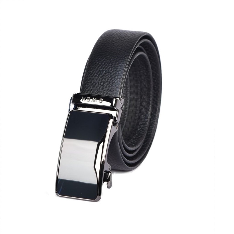 Thắt Lưng Nam Owen BELT23112 Dây Lưng Nam Da Thật Mặt Khóa Kiểu Trượt Tự Động Màu Đen