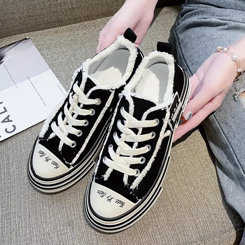 Giày thể thao sneaker ulzang nam nữ cổ thấp vải xé phong cách ăn mày độn đế hottrend (G4)