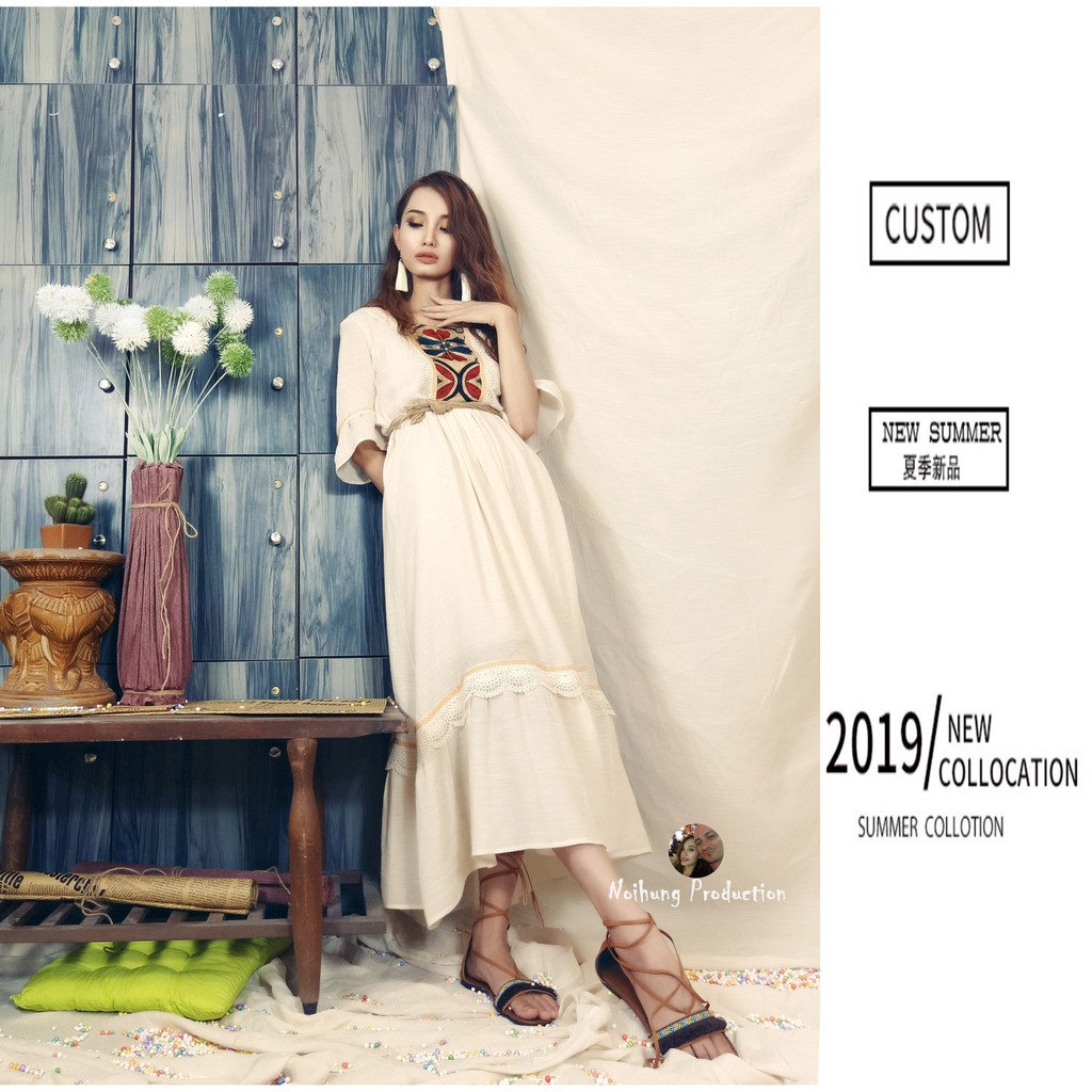 Đầm Váy Bohemian thổ cẩm maxi vintage dáng dài suông rộng đi biển đẹp xinh rẻ độc lạ tay lỡ Đủ bigsize bầu S M L XL XXL