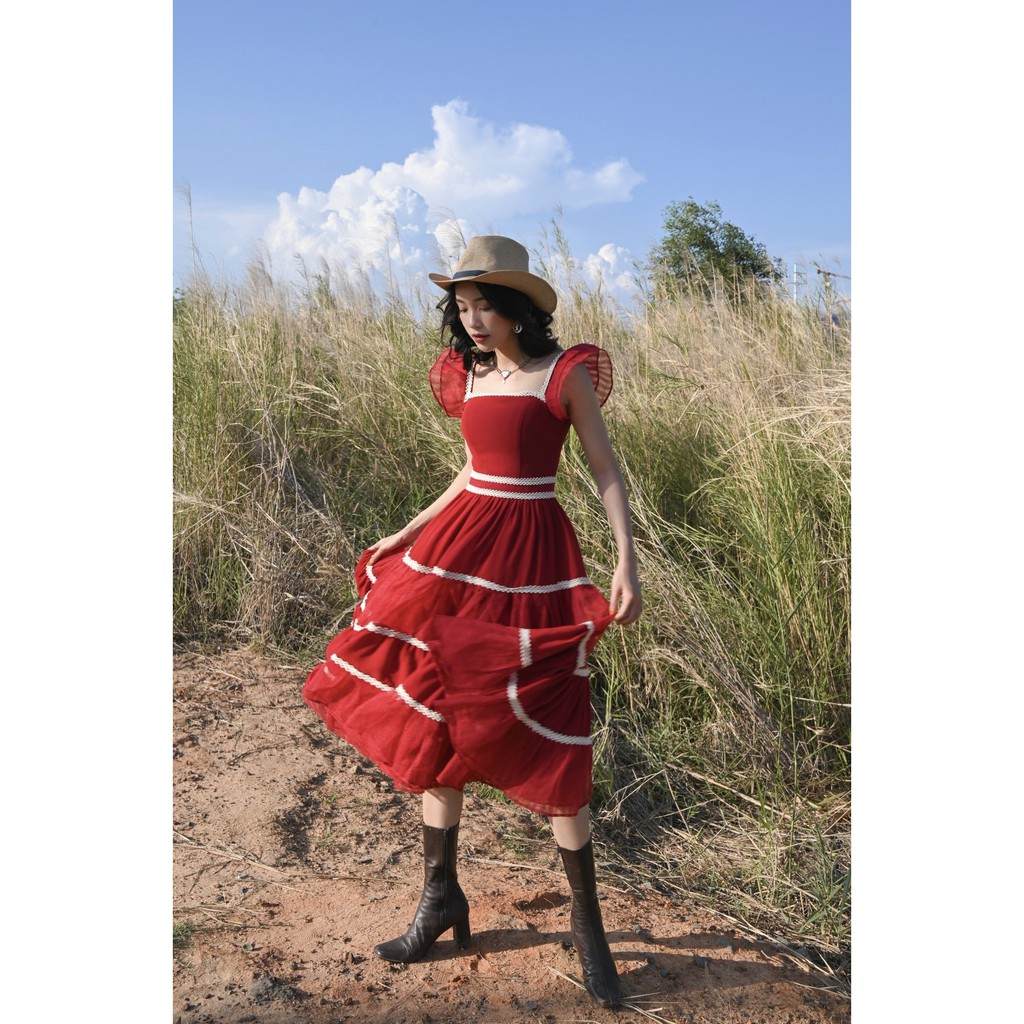 [Mã SKAMSALEP6 giảm 10% tối đa 100K đơn 150K] SÒ VINTAGE - LIVIA Đầm xòe tay cánh tiên viền ren | BigBuy360 - bigbuy360.vn