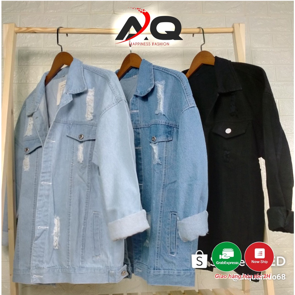 Áo Khoác Jean Nam Nữ Áo Jean Khoác Bò Phong Cách Trẻ Trung Xanh Đen Unisex - AQSTORE