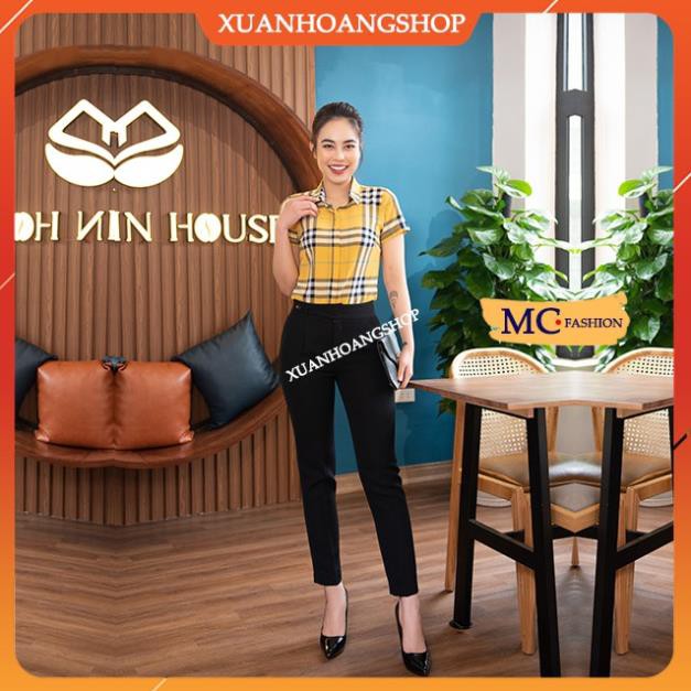 Áo Sơ Mi Nữ Công Sở Mc Fashion, Kiểu Dáng Tay Ngắn Cộc, Họa Tiết Kẻ Sọc Caro, 2 Màu( Vàng, Xanh Đen Tím Than) A665 . !