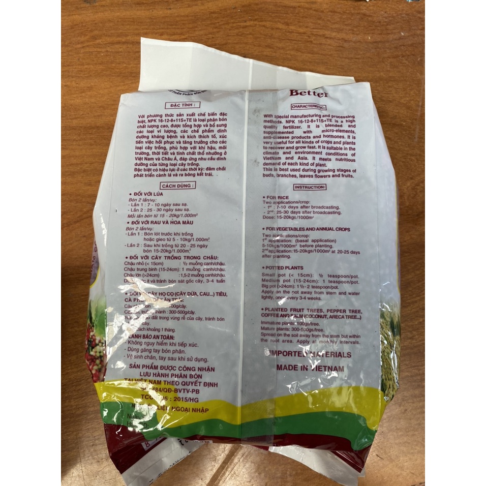 PHÂN BÓN NPK CAO CẤP. BETTER  16-12-8+11s + TE