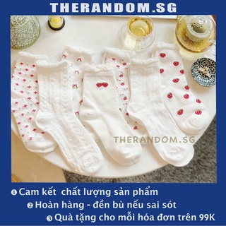 Set Vớ/Tất Trắng Lolita Dâu/Hoa Nhí Kiểu Nhật Siêu Xinh