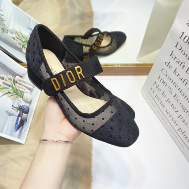 Giày búp bê cd lưới chấm bi quai ngang đế vuông fullbox