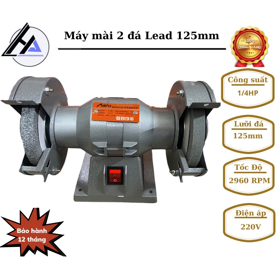 Máy Mài Bàn 2 Đá LEAD- Máy mài dao ,kéo ,mũi khoan, Máy 1/4HP dùng đá 125mm có tấm chắn bảo vệ