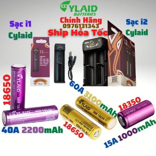 Pin 18350,18650 Pin cylaid tím. Sạc Cylaid  FREESHIP CHÍNH HÃNG 2200 mAh Xả Lớn 40A Dung Lượng Cao