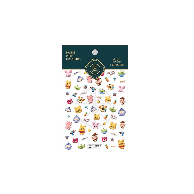 Nhãn Dán Trang Trí Móng Tay 5D Trong Suốt Họa Tiết Gấu Pooh/Heo/Gấu Pooh TS-876
