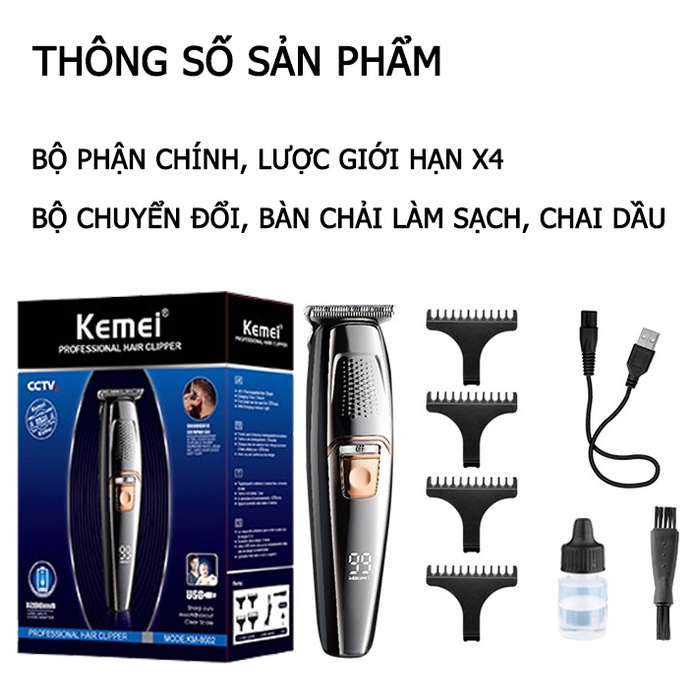 Tông đơ cắt tóc chuyên nghiệp không dây KEMEI KM-8602 Bộ cắt tóc miễn phí