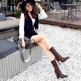 💖FULLBOX BOOT💖 Bốt nữ ngắn cổ da ôm chân gót vuông bốt Bigtree