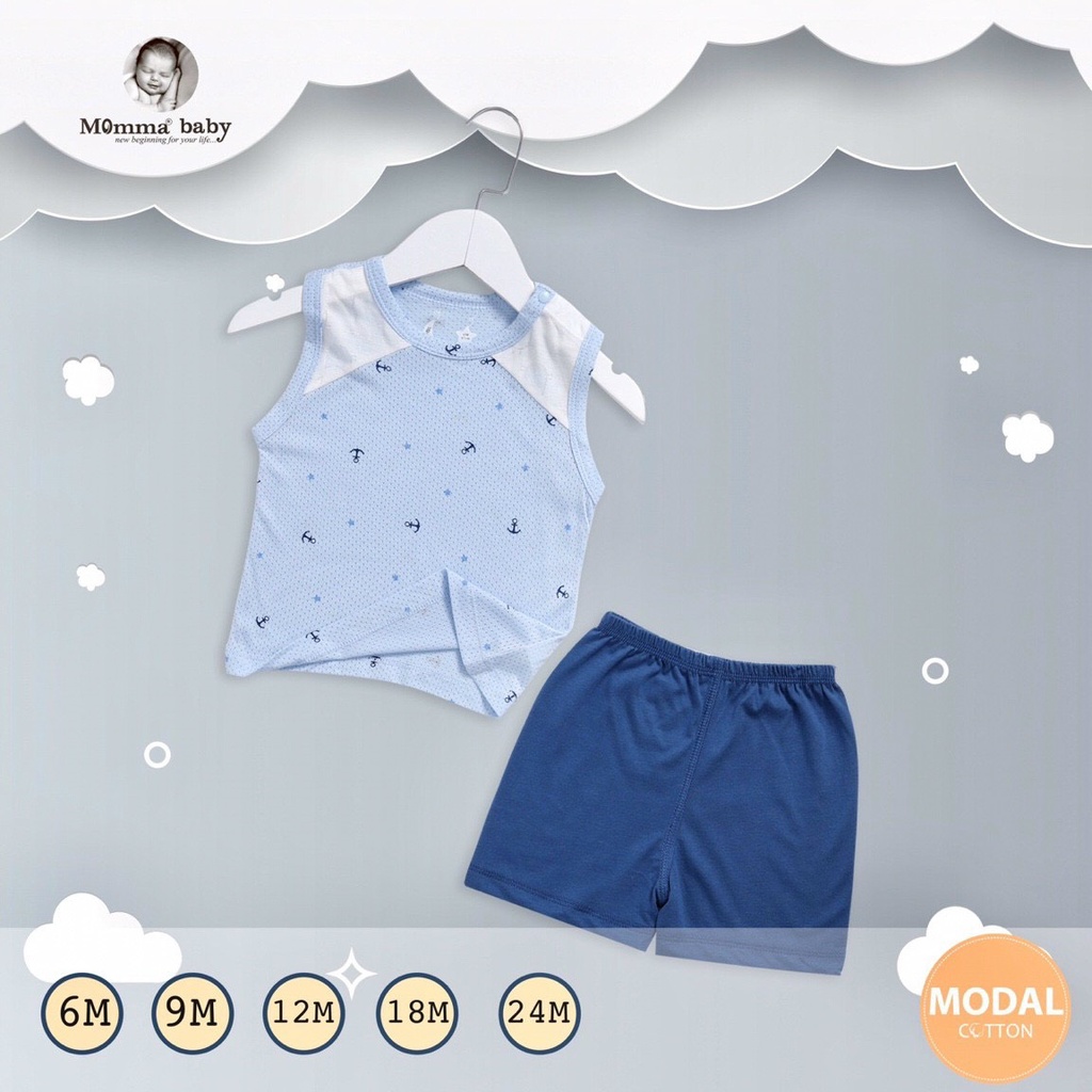 [CHÍNH HÃNG] Bộ ba lỗ quần đùi modal cotton họa tiết trẻ em Momma baby