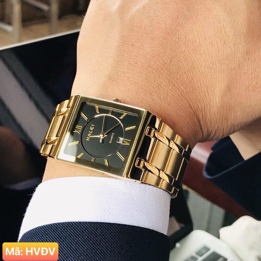 Đồng hồ nam HALEI HLV mặt vuông dây thép có lịch xem ngày | BigBuy360 - bigbuy360.vn