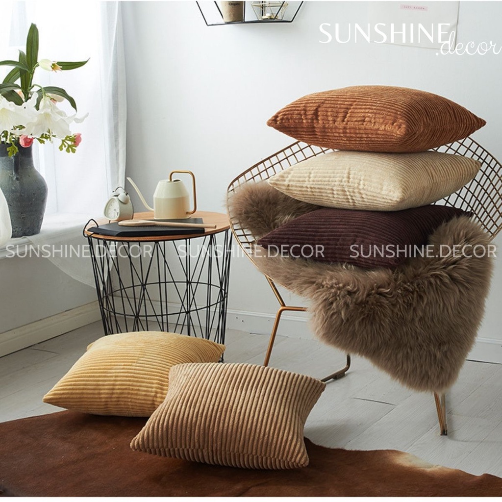 Vỏ gối sofa, bọc gối tựa lưng vải nhung màu sắc tối giản phong cách Hàn Quốc- Sunshine.decor