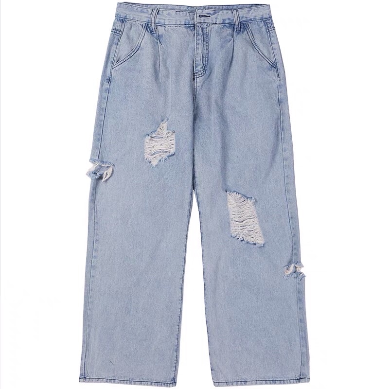 Quần bò jeans ống rộng rách tua rua có big size hiphop Ulzzang siêu chất ❤️