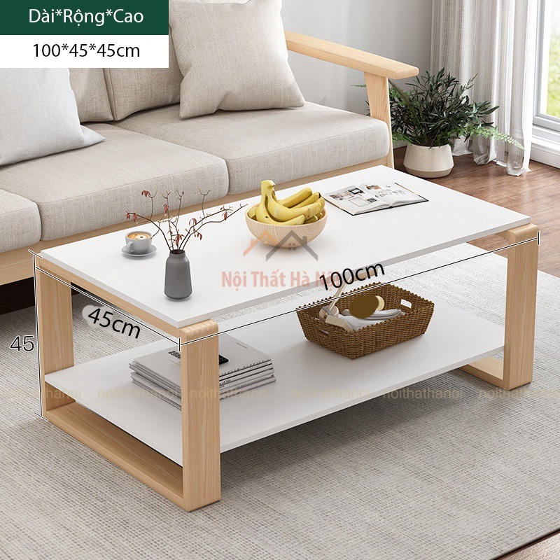 Bàn Trà Sofa 2 Tầng, Bàn Sofa Phòng Khách Phong Cách Nhật Bản, Chân Gỗ Tự Nhiên Bền Đẹp Dễ Lắp Ráp
