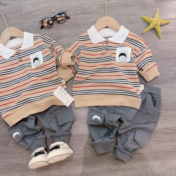 BÁN SỈ BỘ ÁO KẺ CỔ ĐỨC QUẦN XÁM CHO NỮ