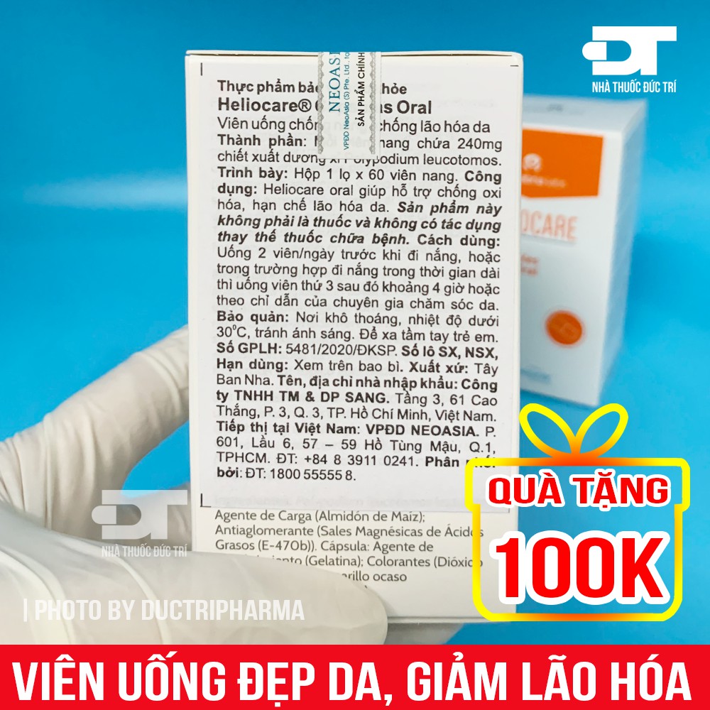 HelioCare Oral - Viên uống làm đẹp da, chống nắng, chống lão hóa da - Lọ 60 viên