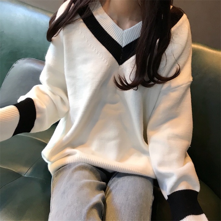 Áo Len Cổ V Form Rộng Hàn Quốc Áo Dệt Kim Tay Dài dáng rộng ulzzang Quảng Châu | BigBuy360 - bigbuy360.vn