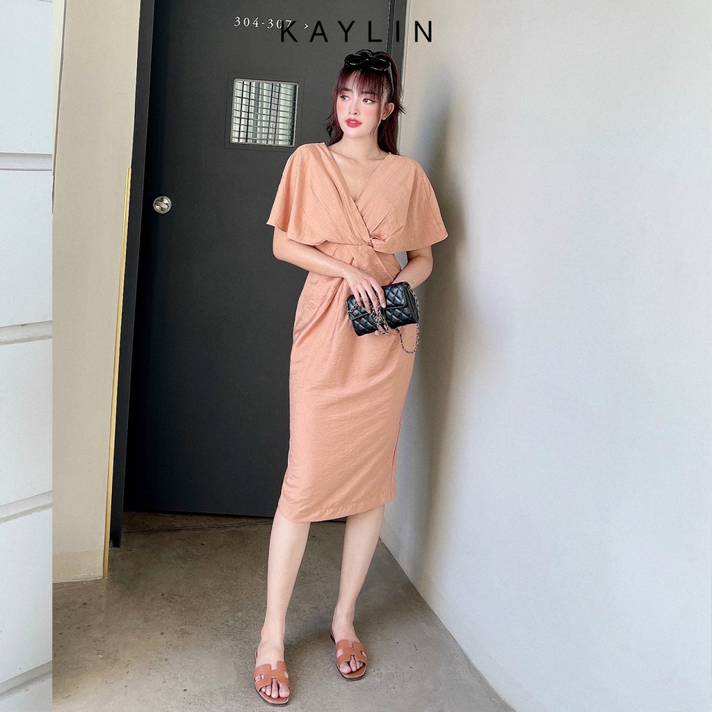 Đầm trơn kiểu vai chéo ngực phong cách KAYLIN - N1518