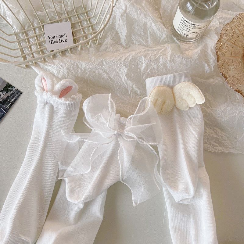 Tất Vớ Dài Nữ Mix Tai Thỏ Cánh Tiên Cột Nơ Lolita Cotton thấm hút co giãn tốt