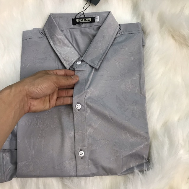 Áo Nam Chất Lụa ÁoSơ Mi Nam Sơ Mi Nam Dài Tay xám Họa Tiết Chìm Mới Thunsi | BigBuy360 - bigbuy360.vn