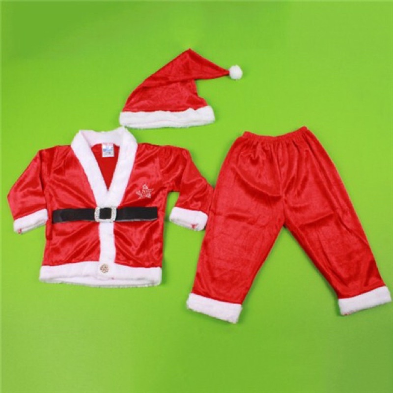 Quần áo Noel cho bé 4 chi tiết nhung mũ đai quần áo/ bộ trang phục Noel cho bé