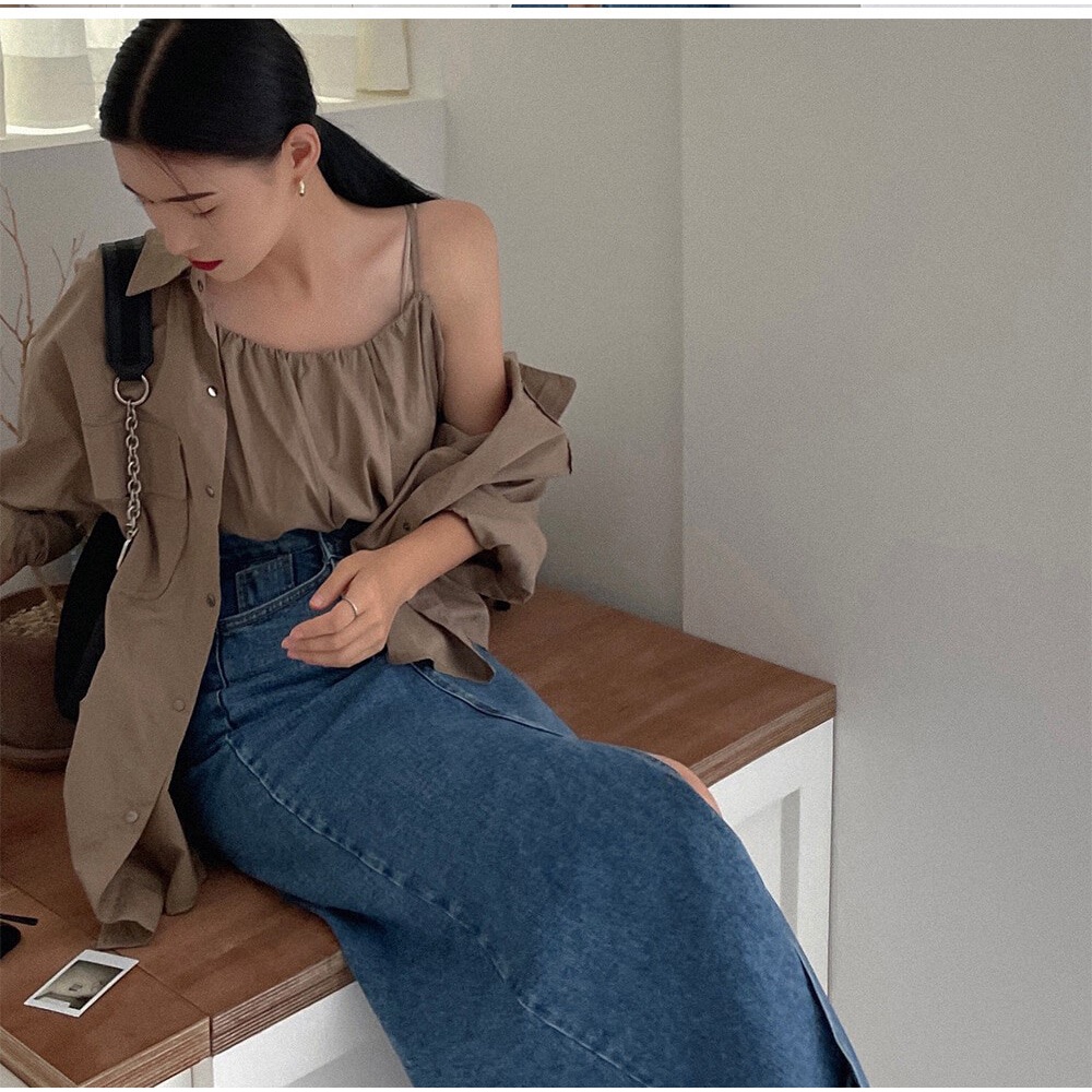 Chân Váy Bò Dài Ribe Maxi Denim Skirt LOOKNONE