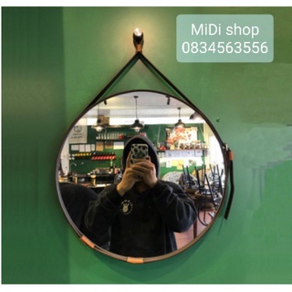 Gương tròn treo tường dây da